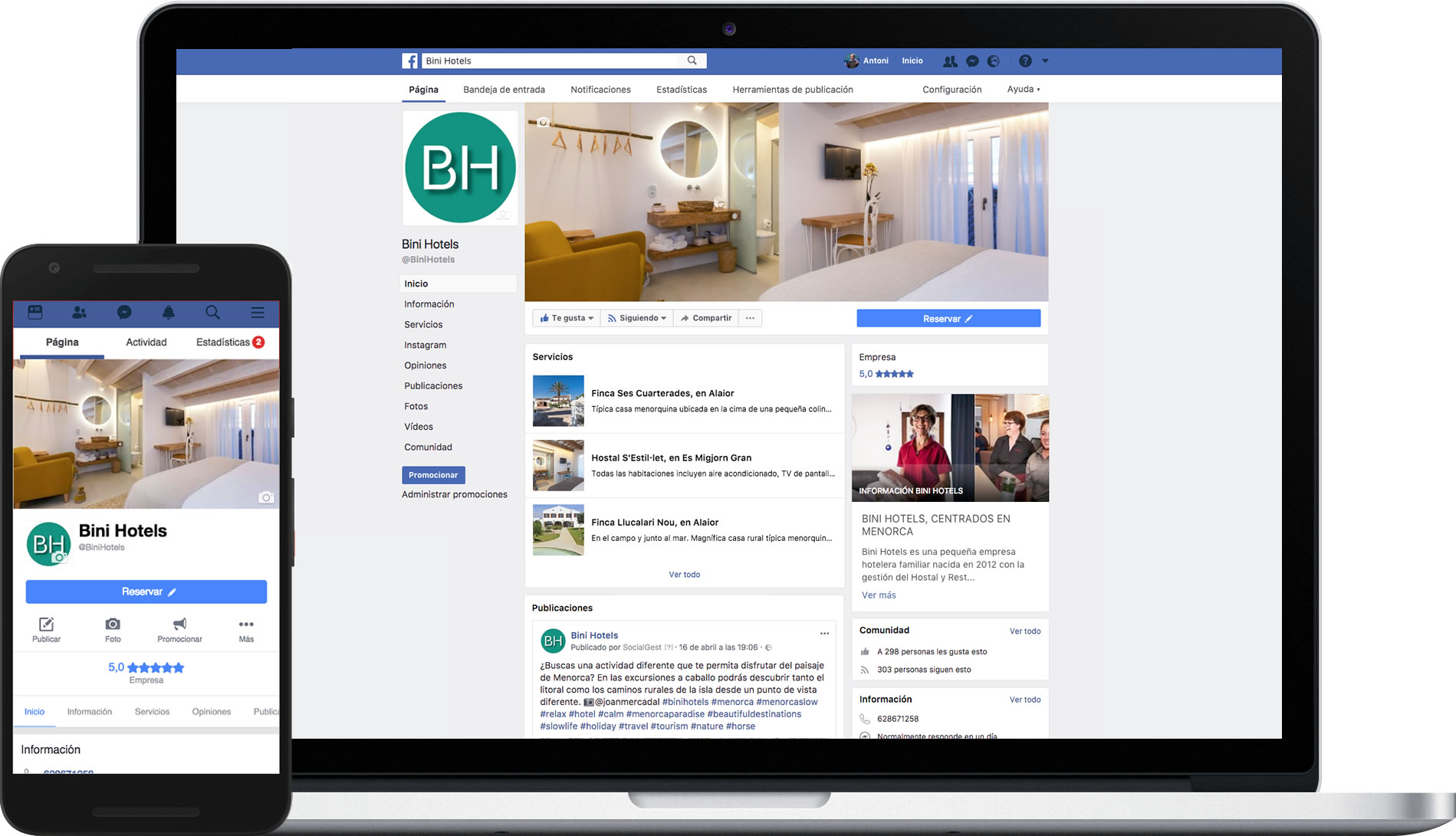 Facebook de Binihotels Menorca